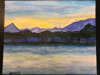 Le Lac Léman et le Mont-Blanc à l'aube par Leonardo Coccentini 9 ans 3ème prix catégorie enfants